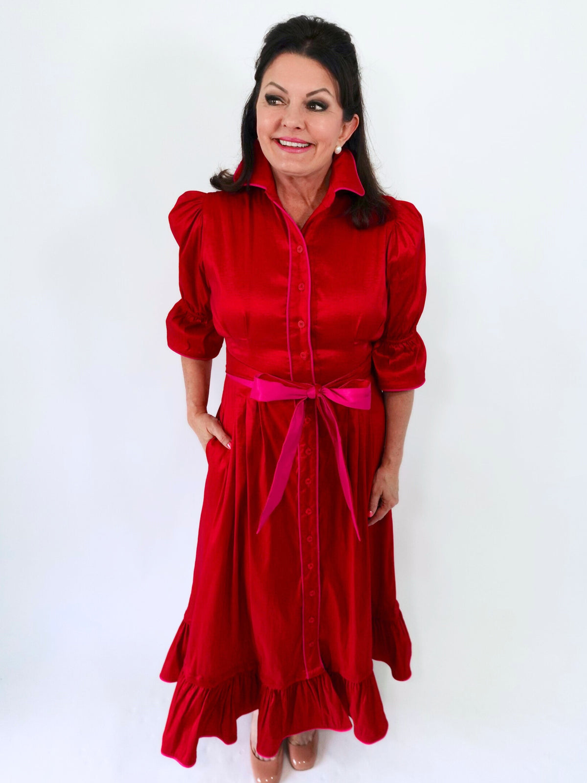 CAROL DRESS-RED/FUCHSIA