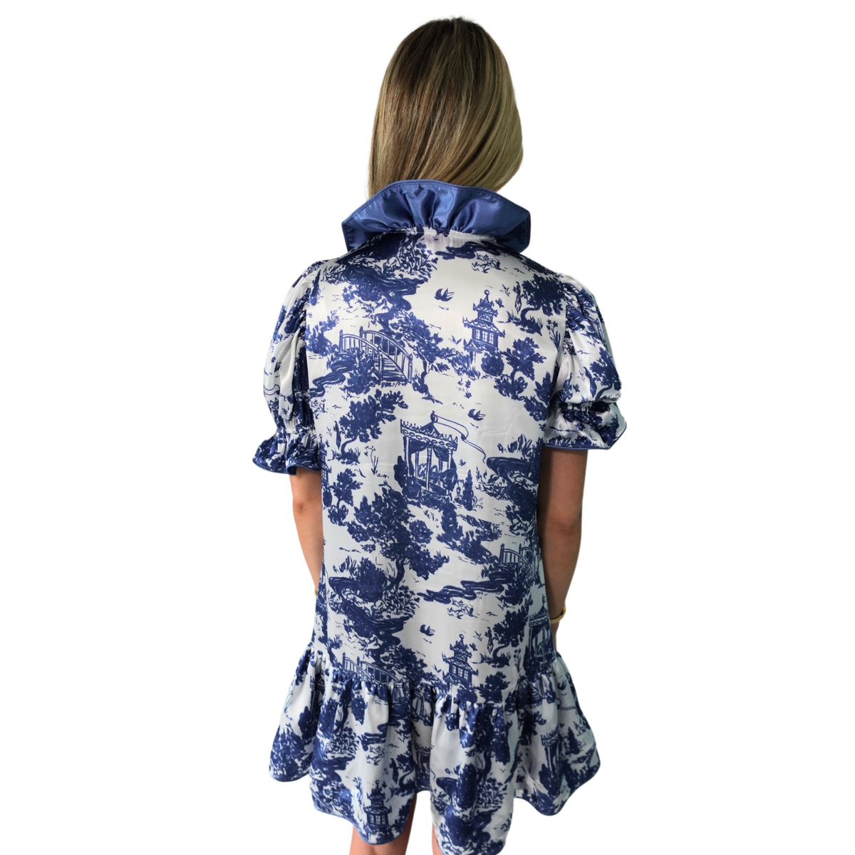 SARAH DRESS IN NAVY TOILE