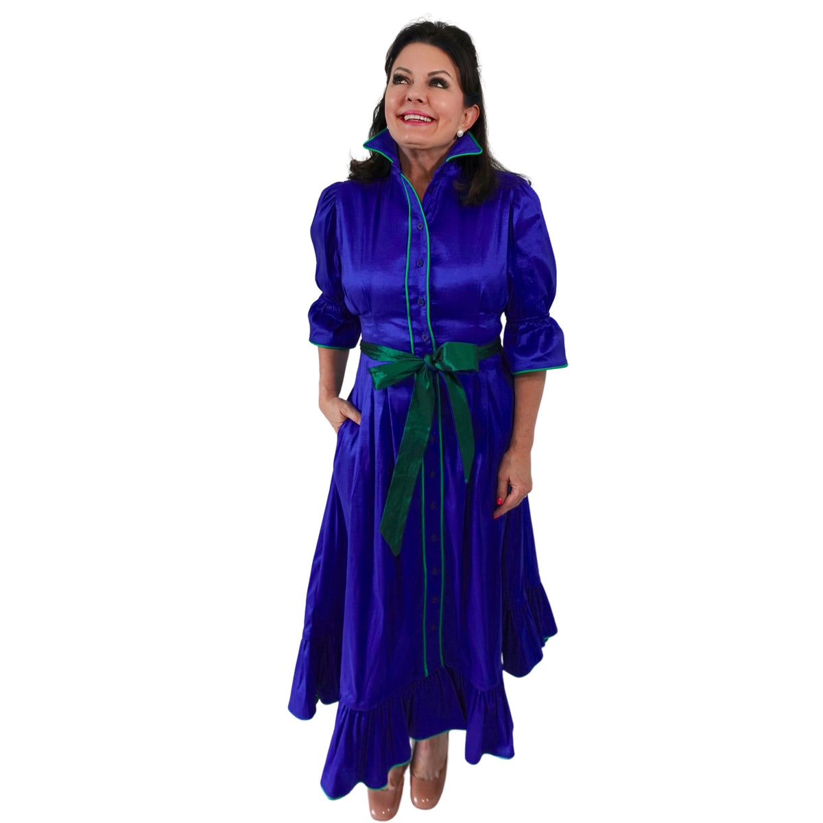 CAROL DRESS IN ROYAL BLUE/GREEN (Wholesale)