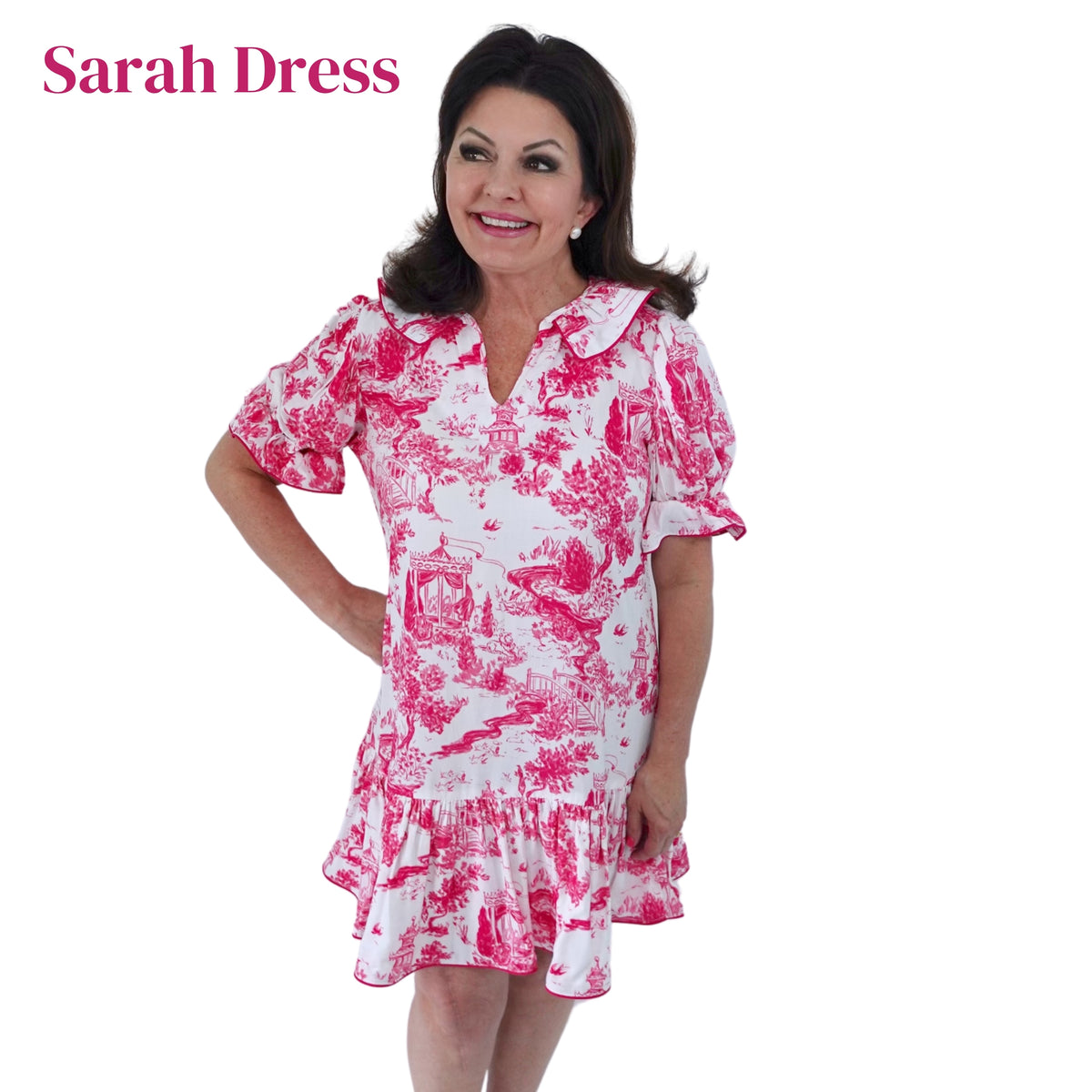 THE SARAH DRESS IN PINK TOILE