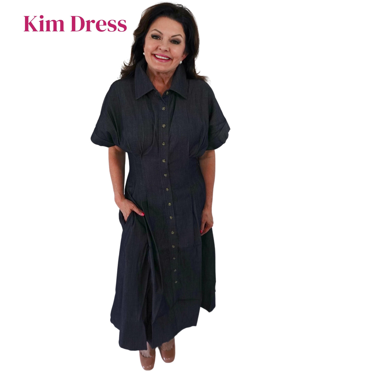 KIM DRESS DARK DENIM (Wholesale)