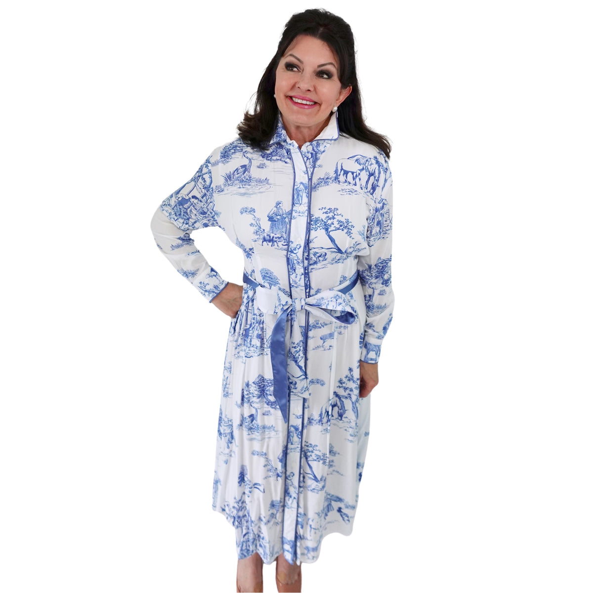 KIM DRESS IN BLUE TOILE (Wholesale)