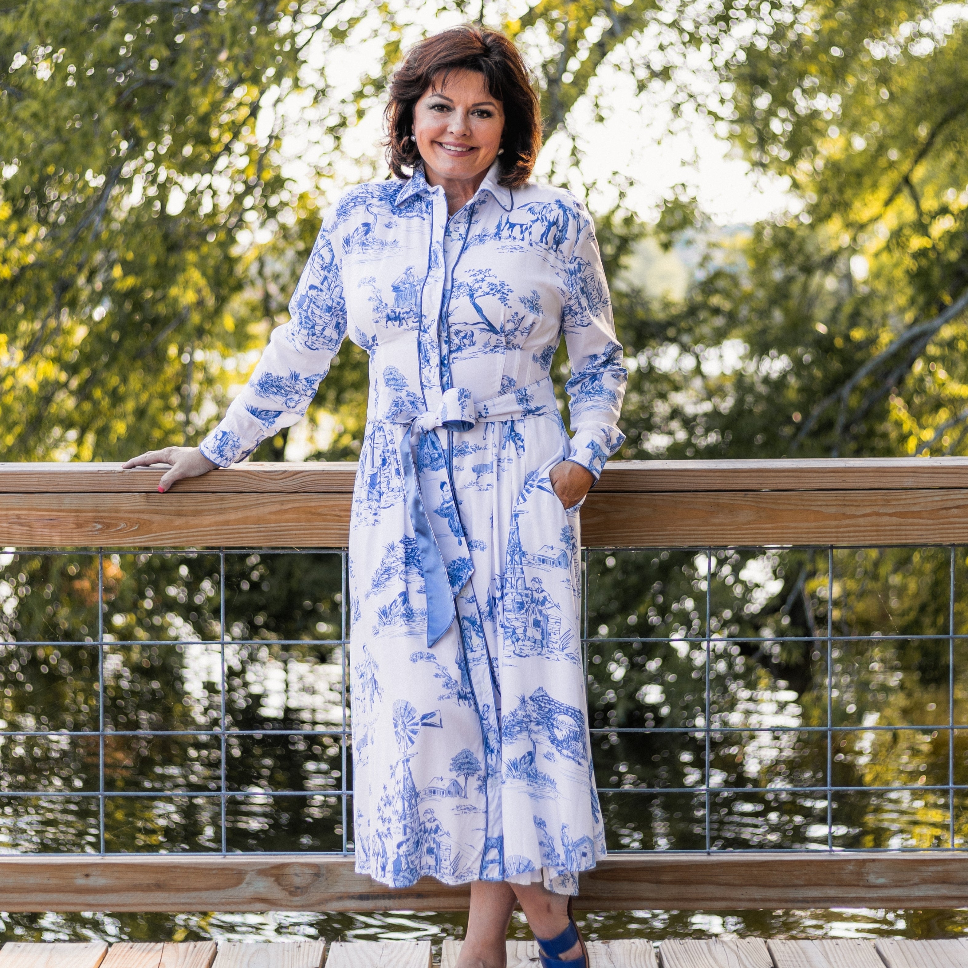 KIM DRESS IN BLUE TOILE – Lake Lady Designs