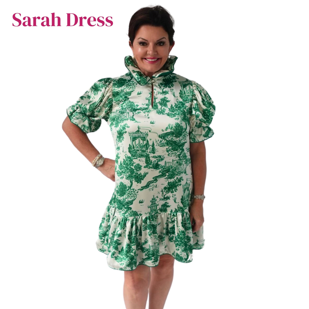 SARAH DRESS IN GREEN TOILE (Wholesale)