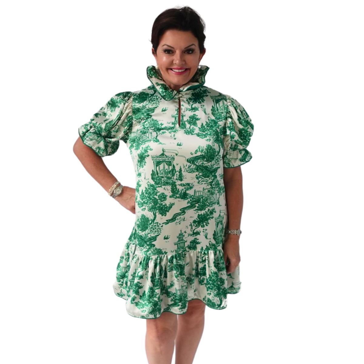 SARAH DRESS IN GREEN TOILE (Wholesale)