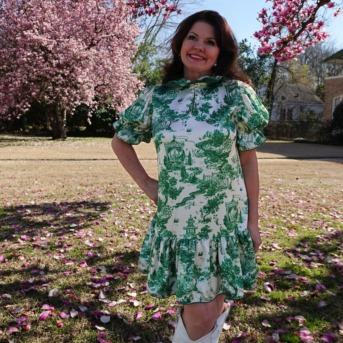 SARAH DRESS IN GREEN TOILE (Wholesale)