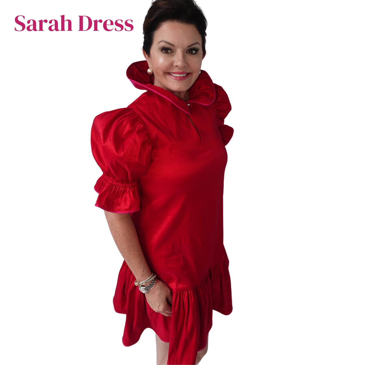 SARAH DRESS IN RED/FUCHSIA (Wholesale)