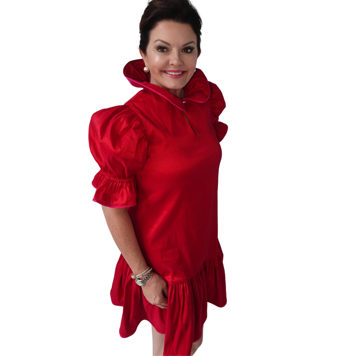 SARAH DRESS IN RED/FUCHSIA