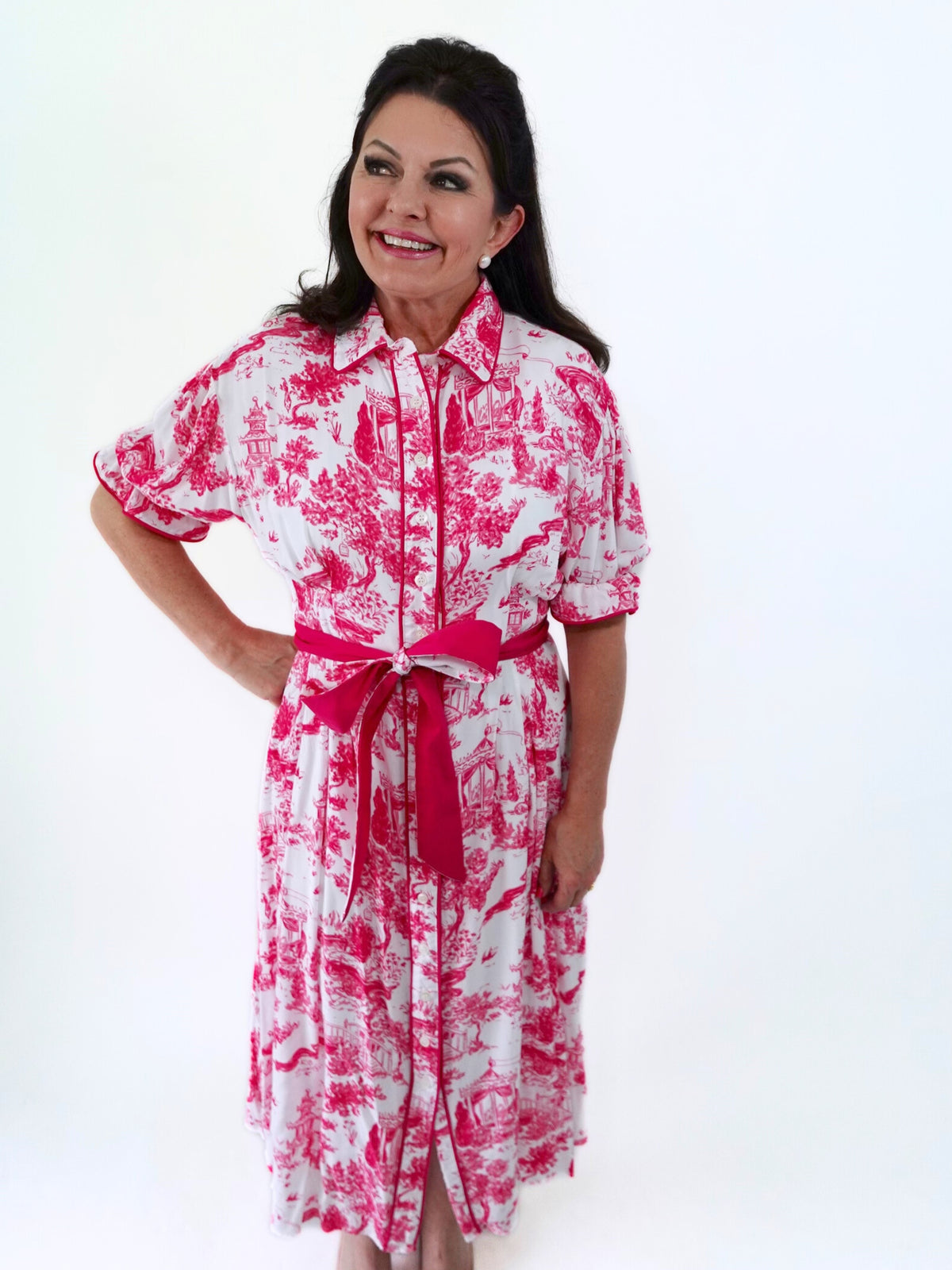 THE CAROL DRESS IN PINK TOILE