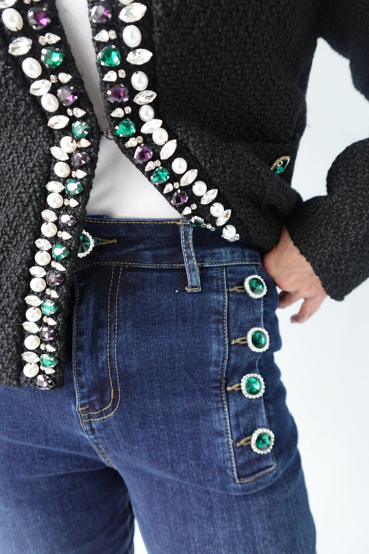 SAILOR JEANS with GREEN JEWEL BUTTONS