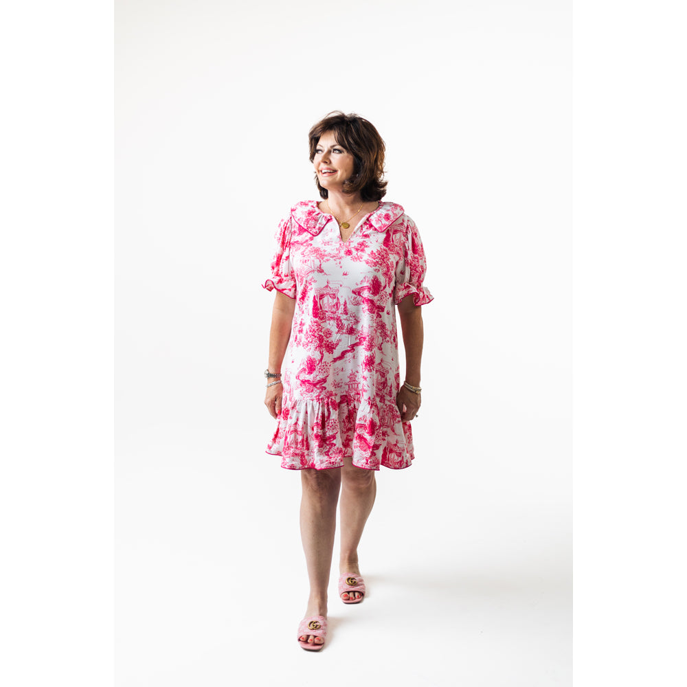 SARAH DRESS IN PINK TOILE