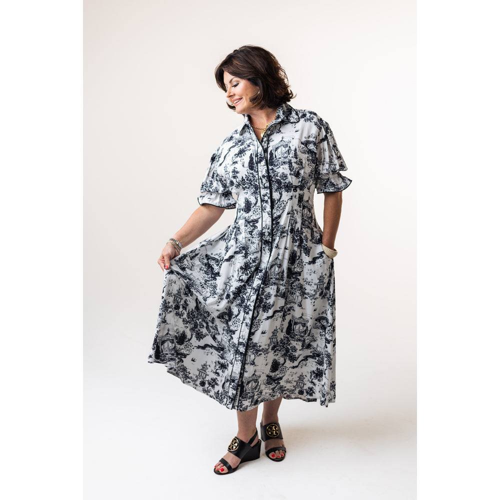 CAROL DRESS IN BLACK TOILE