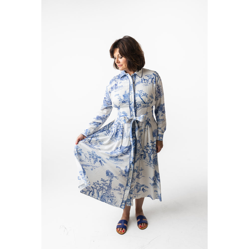 KIM DRESS IN BLUE TOILE (Wholesale)