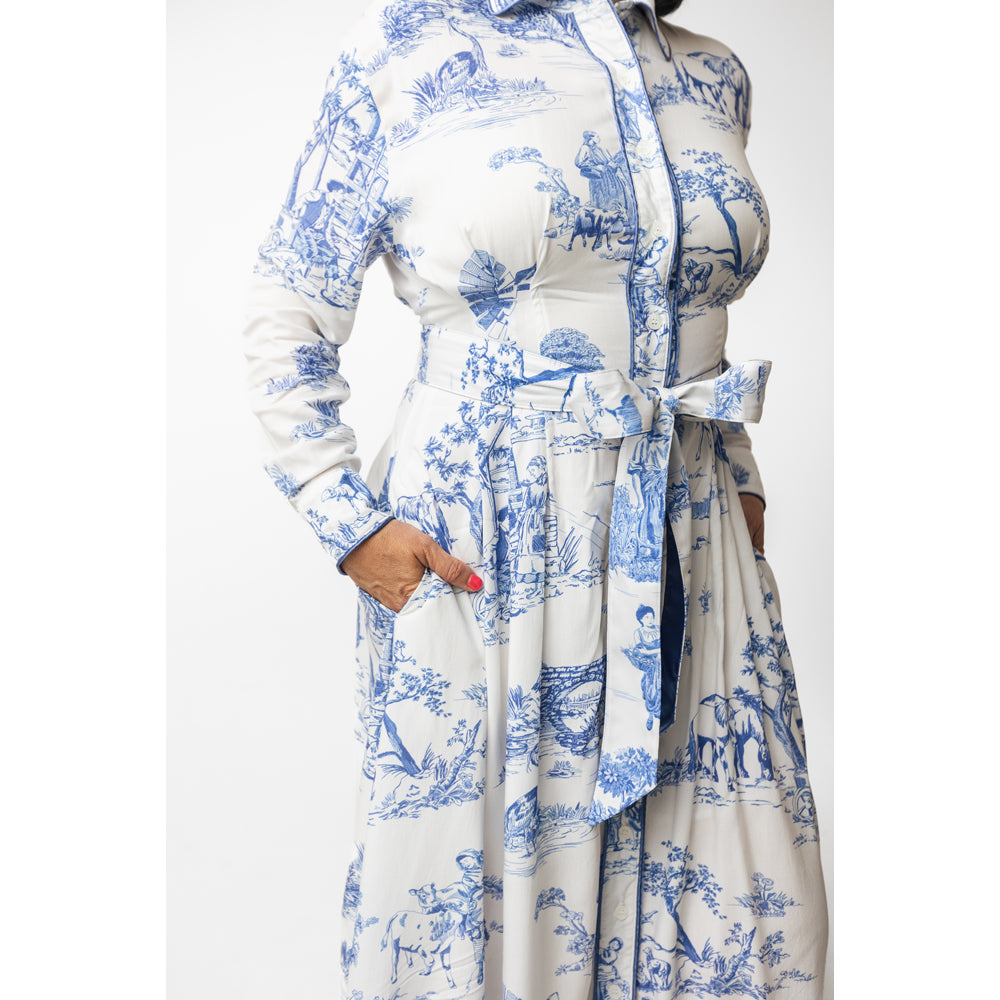 KIM DRESS IN BLUE TOILE (Wholesale)