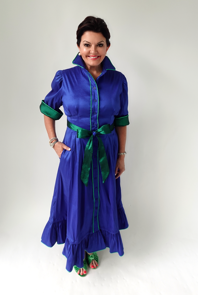 CAROL DRESS IN ROYAL BLUE/GREEN (Wholesale)